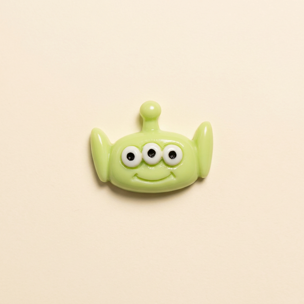 Green Three Eye Monster - Warm Ivory Background